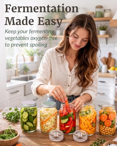 Elementi Mason Jar Fermentation Kit - Set of 2 Silicone Fermenting Lids & Wide Mouth Fermentation Weights - Sauerkraut, Kimchi & Pickling Kit - Airlocks for Fermenting Jar - color: Grey, Sage Green