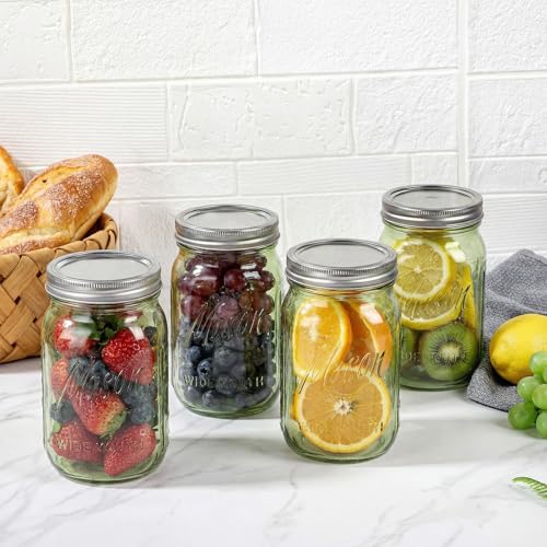 Rubtlamp Green Mason jar 32 oz, 12 Pack Glass Jars - Wide Mouth Mason Jars with Airtight Lids for Pickling, Fermenting, Food Storage&DIY Crafts, Microwave & Dishwasher Safe - color: Green