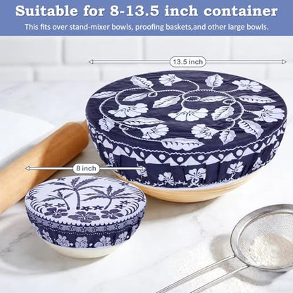 2 Large Reusable Beeswax Bowl Covers for Bread Proofing, 10/12 Inch Elastic Beeswax Wraps Cotton Cloth Sourdough Bowl Covers for Proofing Baskets, Mixer Bowls, Food Storage Containers - color: Tropical Plants