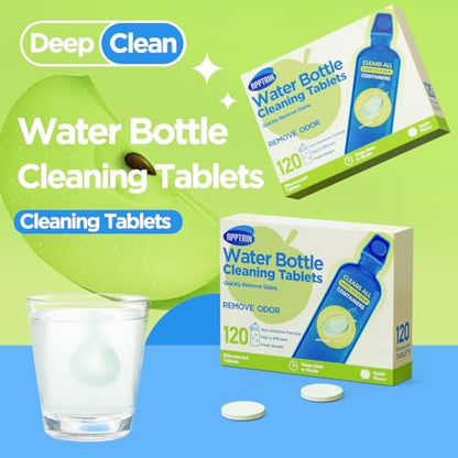 Water Bottle Cleaning Tablets, Bottle Clean Tablet for Hydration Bladders, Stainless Steel, Tumblers, and Glass Bottles, 120 count (Pack of 1), Apple - size: 1 Count (Pack of 120)