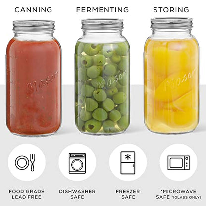 32 Oz Mason Jars With Lids, Labels and Measures! 6-Pack Regular Mouth Mason Jars, Glass Jar with Lid and Band. Airtight Canning Jars, Overnight Oats Jars, Salad Jars, Sourdough Starter Jar - size: 32 Oz