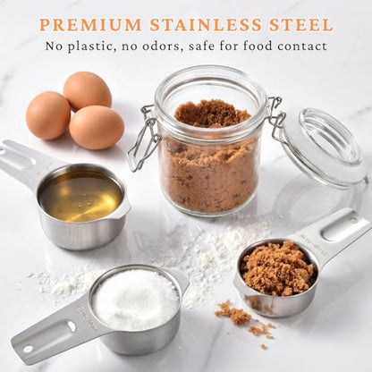 18PCS Measuring Cups and Spoons Set, Include 7 Nesting Measuring Cups, 6 Measuring Spoons and 5 Mini Spoons, Stainless Steel Metal Measuring Set, Kitchen Gadgets for Cooking & Baking - size: 18PCS Set