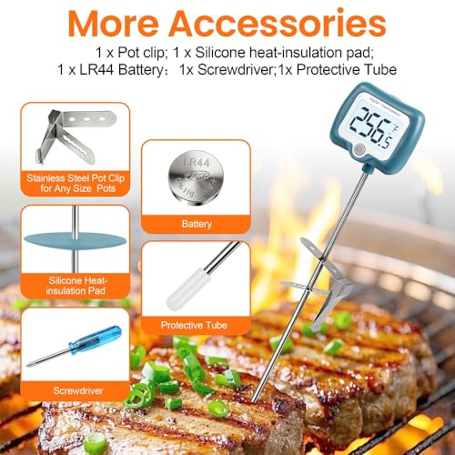 Candy Thermometer for Candy Making with Rotatable Large Display 10'' Long Probe,Digital Instant Read Candy Thermometer with Pot Clip,Candle Smoker, Oil Cooking (Blue) - color: Blue