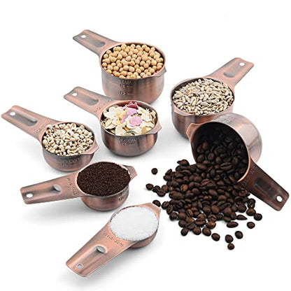 Measuring Cups and Spoons Set, Copper Measuring Cups and Spoons Set for Dry & Liquid, Metric&US 7 Stainless Steel MeasureR Cup&9 Spoon Leveler & Measure Enquivalents for Kitchen & Baking