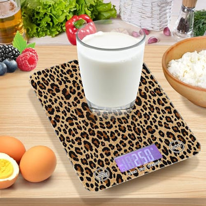 Brown Leopard Print Kitchen Scale Digital Food Scale, Grams and Ounces with LCD Display Small Waterproof Scale for Weight Loss, Coffee Baking Cooking