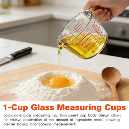 1 Cup Glass Measuring Cups, Clear Borosilicate Glass Liquid Measuring Cup | Kitchen & Baking Microwave Safe One Glass Measuring Cups, 8 OZ/250ML Small Glass Measuring Cup