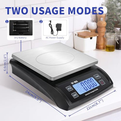 Large Digital Kitchen Scale 30kg/66lb Food Scale for Baking Cooking Stainless Bread Scale with LCD Display Counting Scales for Coins Adapter Included(Stainless Black) - color: Stainless black