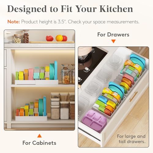 Lifewit Kitchen Cabinet Organizer for Food Contanier Lid, Lid Holder with 6 Adjustable Dividers & 7 Sections for Pantry Organizers and Storage, Home Drawer Organization, Large, 13" x 10" - size: Large(13" x 10")