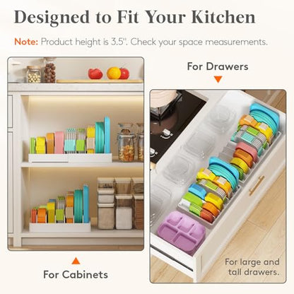 Lifewit Kitchen Cabinet Organizer for Food Contanier Lid, Lid Holder with 6 Adjustable Dividers & 7 Sections for Pantry Organizers and Storage, Home Drawer Organization, Large, 13" x 10" - size: Large(13" x 10")