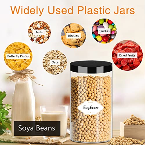 PeacePeo Plastic Jars with Lids, 16 Pcs 32 OZ Large Plastic Storage Jars with Black Leakproof Lids Cylinder Plastic Storage Container Jar Reusable Clear Empty Jars for Home and Kitchen Organizing