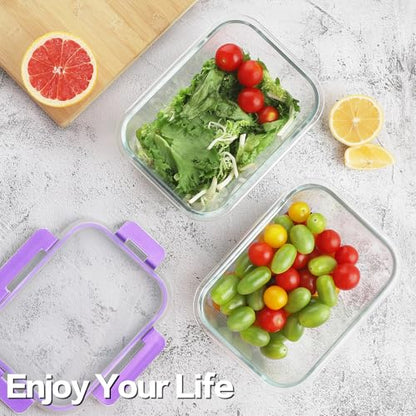 8 Pack 36oz Large Glass Meal Prep Containers with lids, Glass Food Storage Containers with Leak Proof Snap Lock Lids , Airtight Bento lunch Boxes, Kitchen Storage, Oven and Dishwasher Safe-Purple - color: Purple