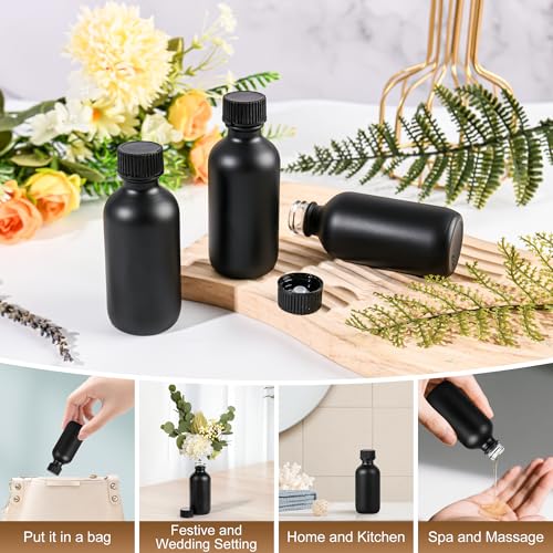 Small Glass Bottles with Lids Boston Round Shot Bottles for Health, Immunity, Ginger Juice, Essential Oils, Potion - Leak Proof Mini Travel Containers (Black Frosted, 2oz-48Pack) - color: Black Frosted, size: 2oz-48Pack