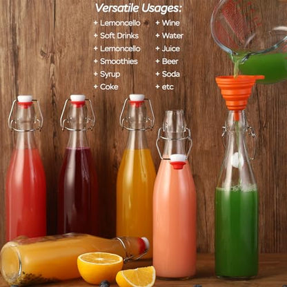 6 Pack 12 oz swing top glass bottles,flip top glass bottles 12 oz with airtight lids for Home Brewing,2nd Fermentation,Kombucha,Kefir,Vanilla Extract,Juice,Tea,Beverages,Soda,Oils,Vinegar,Limoncello