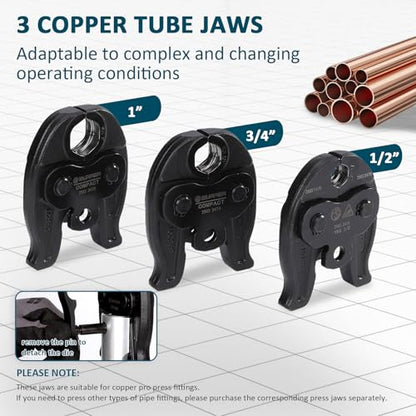 ZUPPER Press Tool Kit for 1/2"to 1" Copper Pipes Compatible with Propress | 18V Electric Pipe Crimping Tool Compact Press Tool Kit Brushless Motor 2pcs 2Ah Battery - size: SL-2430 (3 Press Jaws 1/2" to 1")