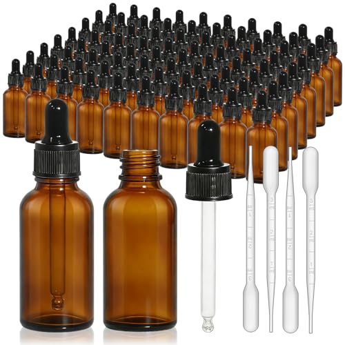 80 Pack 1oz Amber Glass Dropper Bottles, 30ml Leakproof Eye Dropper Bottles with Glass Droppers for Essential Oils, Tinctures, Serum, Hair Oil & Travel Liquids - size: 1oz