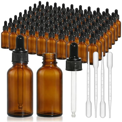 80 Pack 1oz Amber Glass Dropper Bottles, 30ml Leakproof Eye Dropper Bottles with Glass Droppers for Essential Oils, Tinctures, Serum, Hair Oil & Travel Liquids - size: 1oz