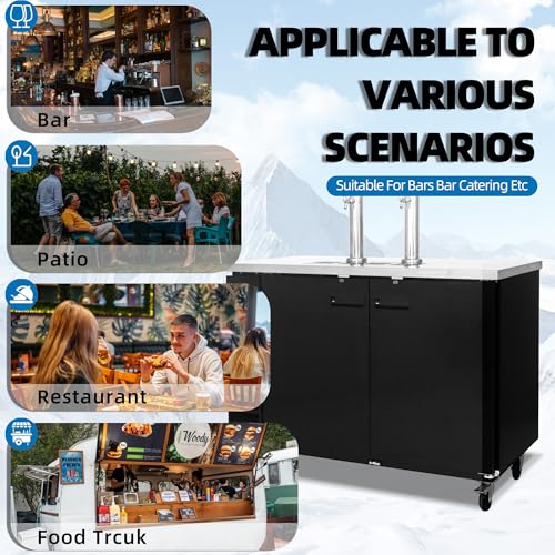 Polarman Commercial Beer Dispenser Two Single-tap Draft Kegerator 2 Door Keg Refrigerator for Bars and Restaurants 61” W Stainless Steel With 2 Coupler, 33°F- 41°F Temperature Control-Direct Draw - size: 61"W Two Single-tap