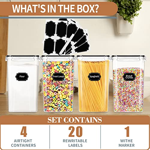 4pcs Large Tall Airtight Food Storage Containers with Lids - 6.5L / 5.9qt | Pantry Kitchen Organizers and Storage, Airtight Food Canisters with Lids for Kitchen, Pantry Organization, BPA Free, Black - size: 6.5 l
