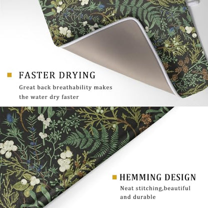 Green Plants Dish Drying Mat for Kitchen Counter Microfiber Absorbent Dish Draining Reusable Washable Foldable Extra Large 18"x24" - size: 24" x 18"