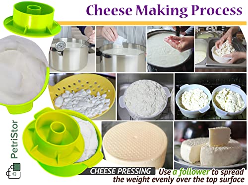 2 Pcs Cheese Mold for Cheese Making Cheese With Follower Piston Color Green - Cheesemaking Supplies - Cheese Form Mold - Cotton Cloth For Straining - Molde Para Queso Casero