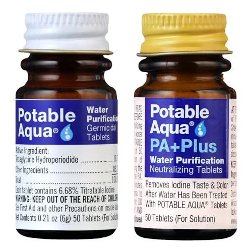 Potable Aqua Water Purification Tablets With PA Plus - Two 50 count Bottles