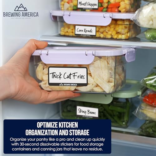 Dissolvable Food Labels for Food Containers - Made in USA - Great for Food Prep, Pantry, Canning, Freezer, Mason Jar Storage, Bottles and Rotation– No Scrubbing, No Residue - Black - color: Black