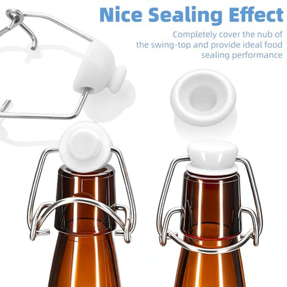 12 PCS Silicone Bottle Cap Gaskets, Replacement Seals for Swing Top Bottles, Flexible & Durable, Reusable, White Full Cover Design (White full cover) - color: White full cover