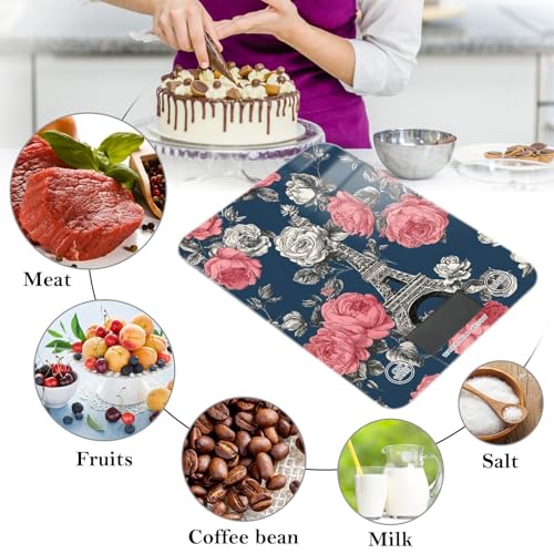 Food Scale Kitchen Scale for Baking Cooking Digital Food Weighing Measuring Scale Small Waterproof Electric Food Scale Blue French Eiffel Tower and Roses - color: Blue French Eiffel Tower and Roses
