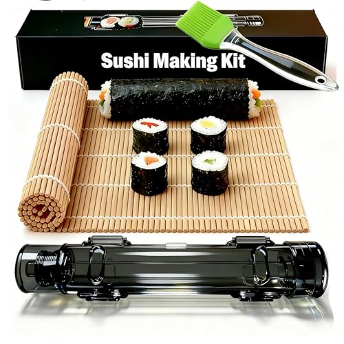 Sushi Making Kit – Clear Sushi Bazooka Roller & Bamboo Sushi Rolling Mat, Easy DIY Sushi Maker Tool Set for Beginners, Homemade Sushi Rolls for Kitchen & Party (Clear Black) - color: Clear Black