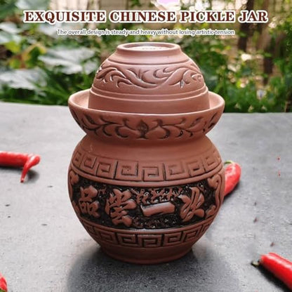 Mini Small Size Kimchi Jar, Handmade Clay Fermentation Tank, Old Traditional Water Seal Design, Pickled Beans and Garlic(1.5kg) - size: 1.5kg