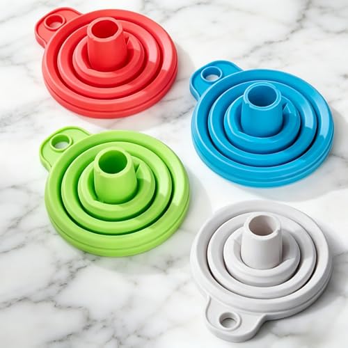 Foldable Silicone Funnel Set (4 Colors) – Collapsible Small & Large Funnels for Kitchen, Water Bottles & Liquid Transfer – Food Grade (1.5cm Caliber) - color: 4PCS-Mixed colors