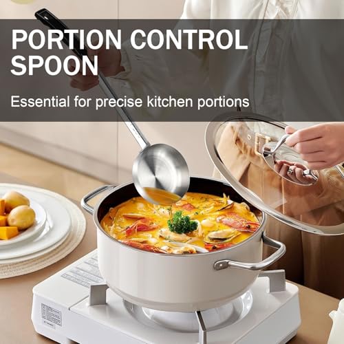 6 Ounce Solid Stainless Steel Portion Control Ladle Spoon -2Pcs Pizza Sauce Serving Spoons Portion Ladle for Sauces, Perfect for Weight Watchers, Buffets, Parties - size: 6 Ounce, style: 2 PCS