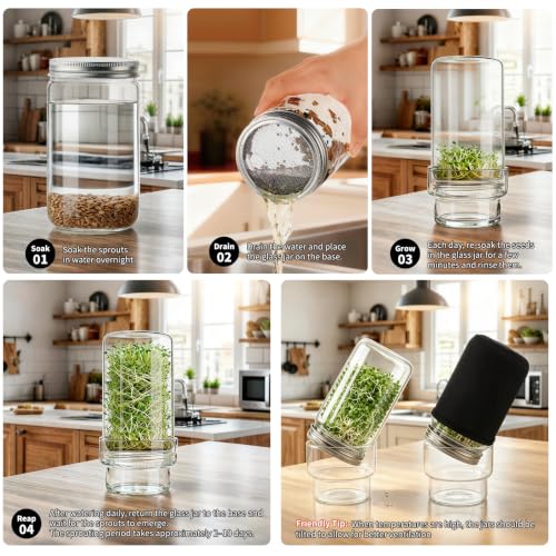 Sprouting Jar Kit, 2 Pack Wide Mouth Mason Jar Sprouting Kit with Sprout Lids, Blackout Sleeves, Drain Cover, Perfect for Home Gardeners, Health Enthusiasts & Vegan Diets - color: 2Pack+2Sleeve