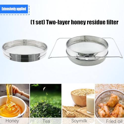 Commercial-Grade Filter Stainless Steel Construction Rust-Resistant 9.4" Strainer with Telescoping Arms for Wax Purification Double Sieve Honeys Strainer