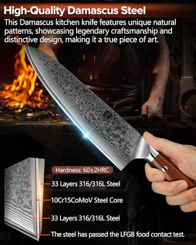 XINZUO Chef Knife 8.3 Inch, VG-10 Super Stainless Steel Gyuto Knife for Professional Chefs and Home Cooking, Ultra Sharp Kitchen Knife with Rosewood Handle - Yu Series - size: 8.3 inch Chef Knife