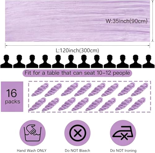 16 Pack Purple Lavender Cheesecloth Table Runner 35x120 Inch Boho Rustic Gauze Table Runners, 10Ft Long Sheer Purple Lavender Cheese Cloth Table Runners for Wedding Bridal Shower Party Table Decor - style: Lavender