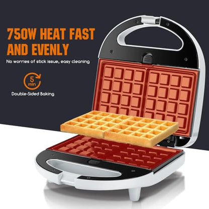 Aigostar Sandwich Maker Panini Press Grill, 3 in 1 Waffle Maker with Removable Non-stick Plates, Electric Grilled Cheese Maker, Portable Cool Touch Handle, Led Indicator Lights & Easy to Clean, 750W - color: Grey