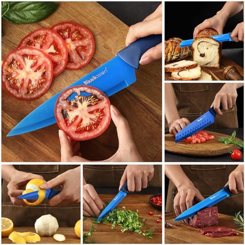 Wanbasion Blue Professional Kitchen Knife Chef Set, Stainless Steel, Dishwasher Safe with Sheathes - color: Blue