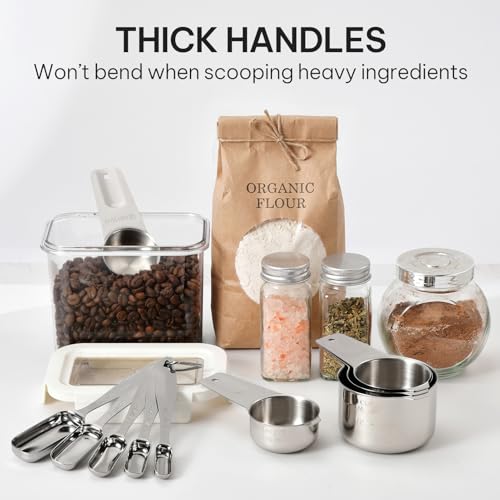 FANGSUN Stainless Steel Measuring Cups and Spoons Set of 10, Stainless Steel Measuring Spoons with Long Handles & Engraved Measurements, Fits in Spice Jars, for Baking & Cooking - style: Spoons&Cups - Set of 10
