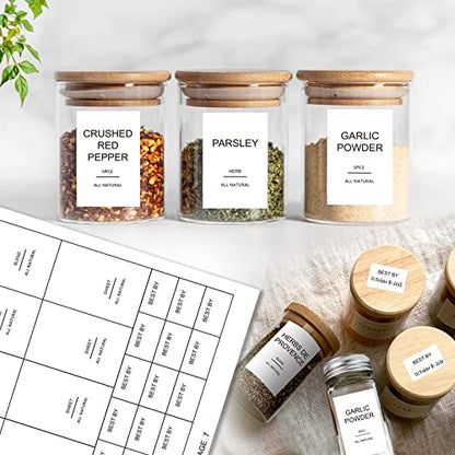 GPOVVIMX 191 Spice Jar Labels Preprinted Minimalist Stickers - White Waterproof Label - Fit Round or Rectangle Spice Jars - Herb Seasoning Kitchen Pantry Labels - color: 191 Spice Labels（no Jars）