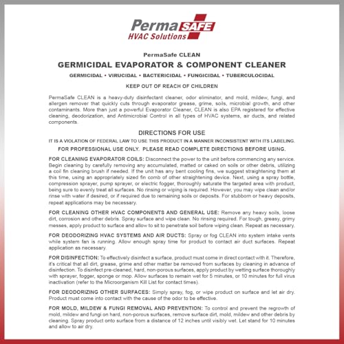 PermaSafe HVAC Solutions - Germicidal Evaporator & Component Cleaner | 1-Step, No Rinse Evaporator Coil Cleaner | Commercial Grade Cleaner, Sanitizer, Odor Eliminator for all HVAC Components | 128oz
