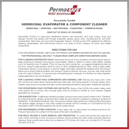 PermaSafe HVAC Solutions - Germicidal Evaporator & Component Cleaner | 1-Step, No Rinse Evaporator Coil Cleaner | Commercial Grade Cleaner, Sanitizer, Odor Eliminator for all HVAC Components | 128oz