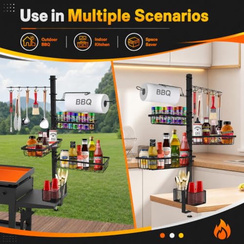 Griddle Caddy Organizer for Blackstone Griddle Accessories, Outdoor Kitchen Accessories, BBQ Grill Picnic Utensil Condiment Caddy with Paper Towel Holder, for Husband & Dad & Him