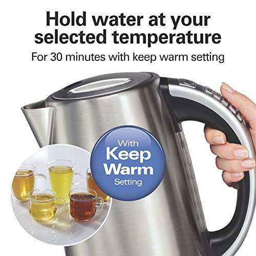 Hamilton Beach 1.7 Liter Electric Tea Kettle, Water Boiler & Heater | Fast Boiling 1500 Watts |Temp Control | Cordless Serving | Auto-Shutoff & Boil-Dry Protection | BPA Free | Stainless Steel - size: 1.8 Quarts