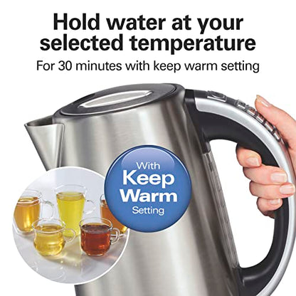 Hamilton Beach 1.7 Liter Temperature Control Electric Kettle,Water Boiler & Heater,Fast Boiling 1500 Watts,BPA Free,Cordless,Auto-Shutoff and Boil-Dry Protection,Stainless Steel (41020R),(Pack of 2) - size: 1.8 Quarts (Pack of 2)