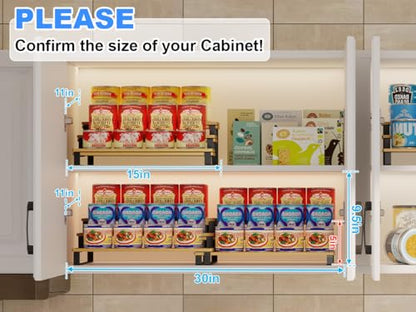 Expandable Bamboo & Iron Can Organizer, 3-Tier Adjustable Pantry Can Rack, Kitchen Cabinet Food Storage Shelf, Easy Access Canned Goods Soda Soup Can Holder, Hold Up to 30 Cans, Black - color: Black