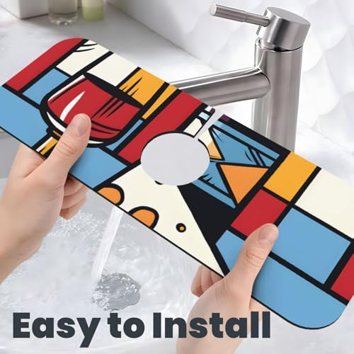 Kitchen Sink Faucet Mat Splash Guard, Cheese Red Wine Abstract Geometry Super Absorbent Drying Mat, Non-Slip Drain Pad for Bathroom Counter - color: Cheese Red Wine Abstract Geometry