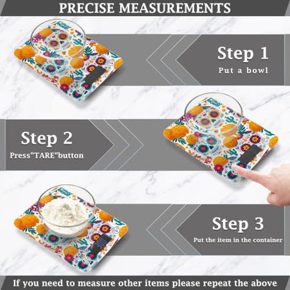 Food Scale Kitchen Digital Scale Food Ounces and Grams Dieting Baking Cooking Waterproof Glass Panels LCD Display,4 Units Scale Tare Function Skull Mexican Halloween White - color: Skull 24