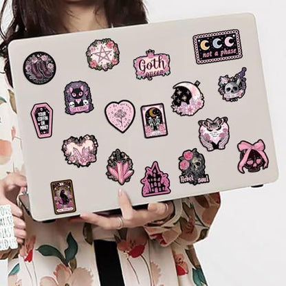 50-Piece Pink Goth Witch Sticker - Pastel Gothic Stickers with Skulls, Crystals, Cats, Tarot Cards, Spooky Quotes - Waterproof Vinyl for Laptops, Scrapbooks, Water Bottles - color: Pink Goth