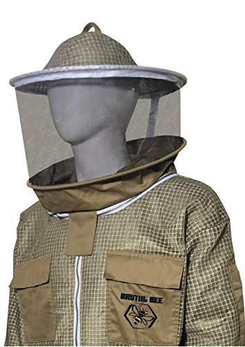 Brutul Bee 3 Layer Beekeeping Ultralight Ventilated Suit With Round Veil (KHAKI, S) - color: Khaki, size: Small